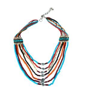 Colorful Beaded Multistrand Layered Bib Statement Necklace Boho Festival Artisan